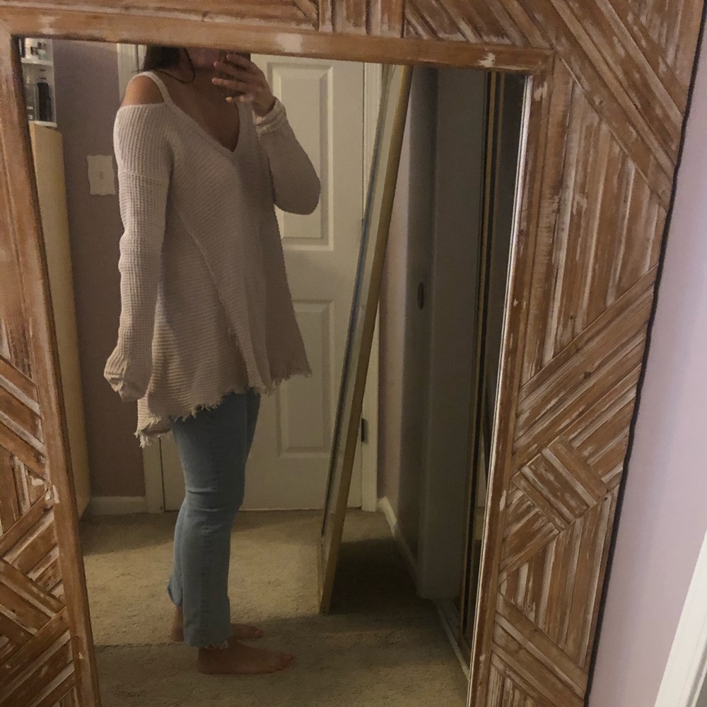 Free People Oversized Waffle Cold Shoulder Sweater